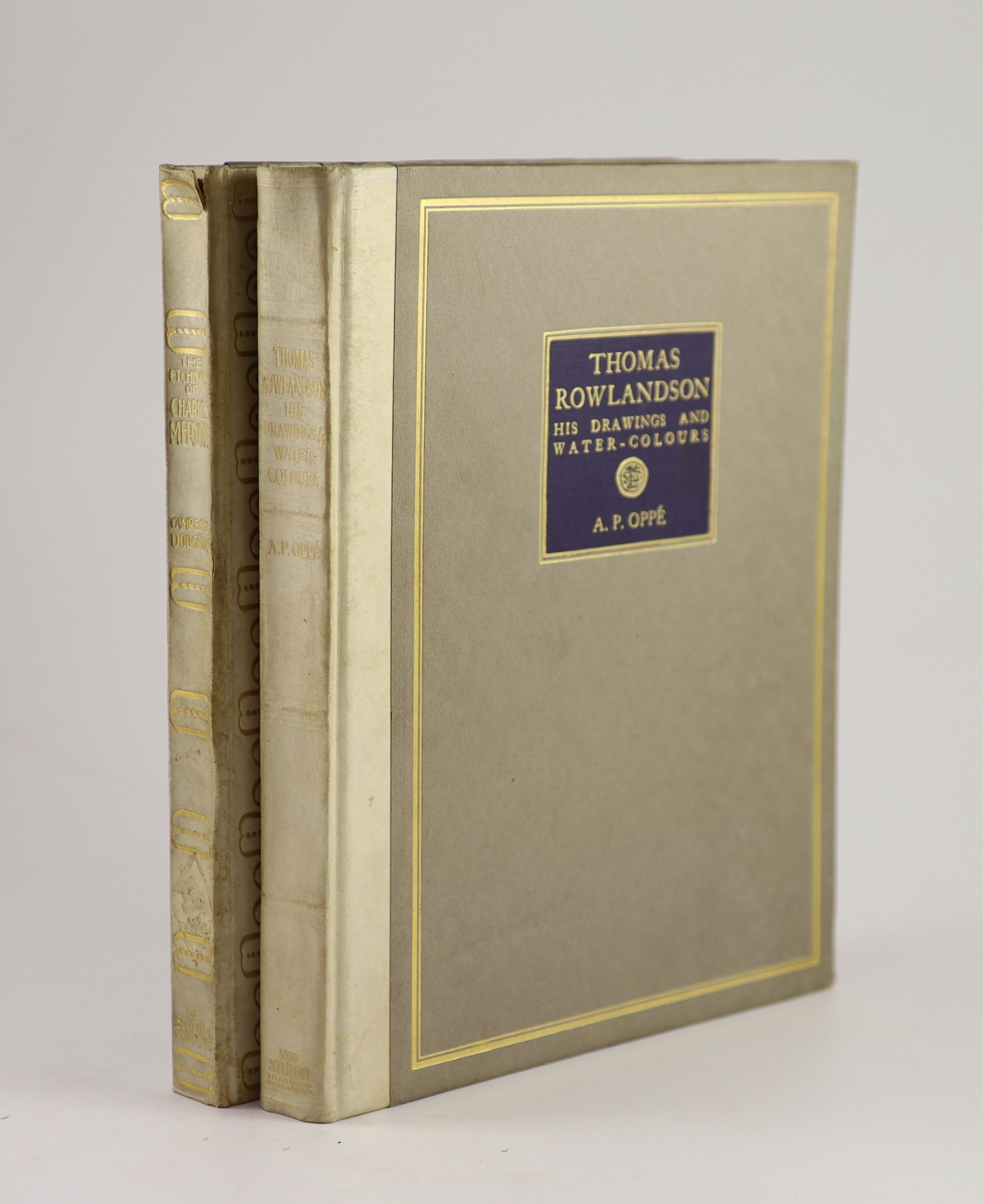 Oppe, Adolf Paul - Thomas Rowlandson: His Drawings and Water-Colours, folio, half vellum, with 96 plates, The Studio, 1923 and Dodgson, Campbell - The Etchings of Charles Meryon, qto, half vellum gilt, The Studio, London